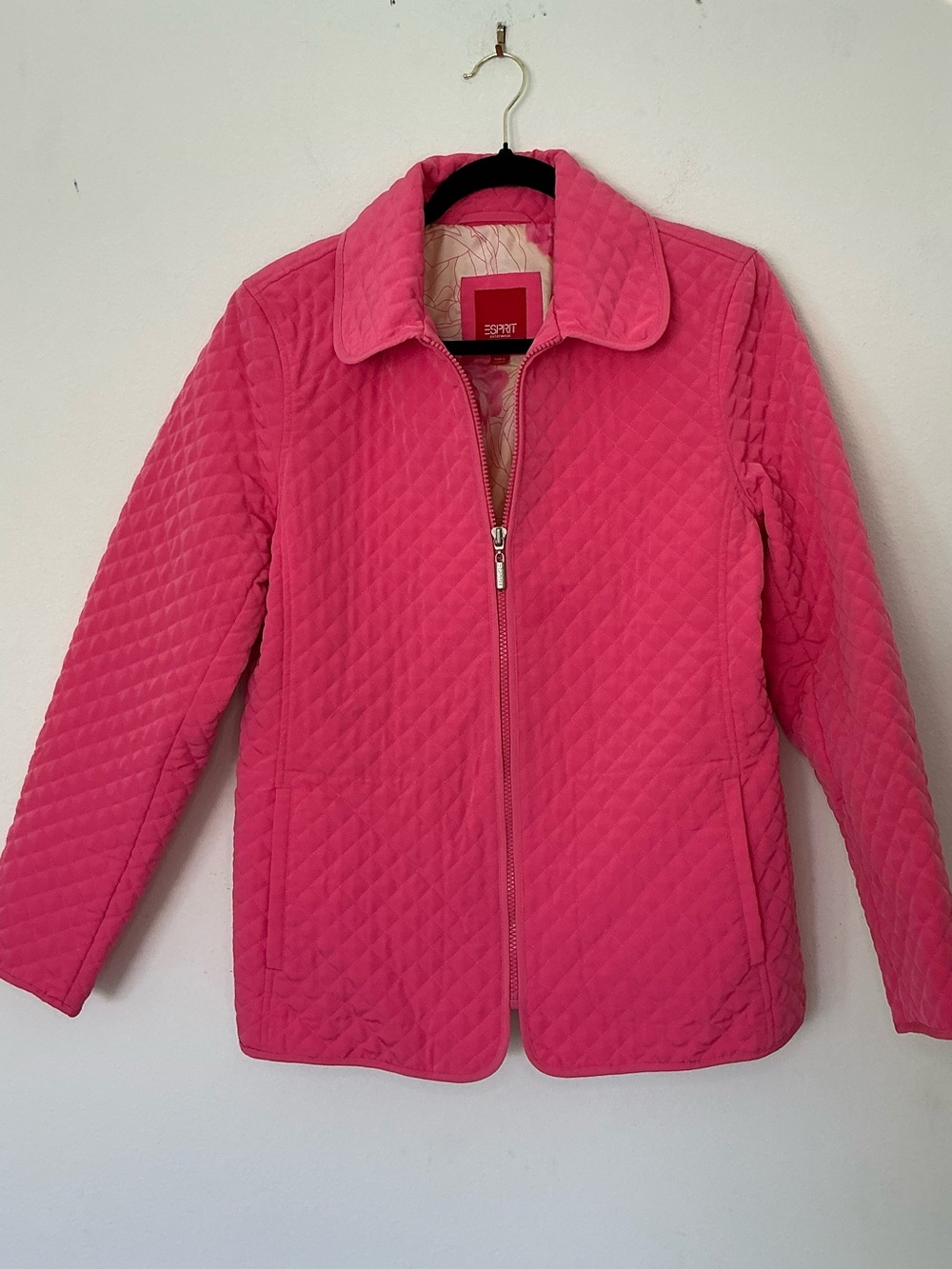 Esprit Quilted Zip Jacket in Bright Pink